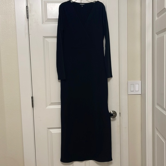 EXPRESS Ribbed Wrap Front Long Sleeve Maxi Dress - Picture 2 of 6